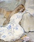 Jean Francois Raffaelli Paintings - A Young Girl Resting by Jean Francois Raffaelli